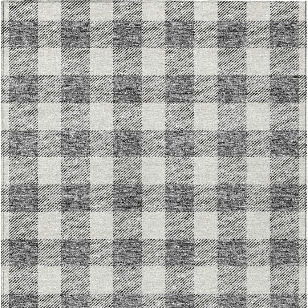 Tabselect Home Line 8' X 10' Gray And Charcoal Plaid Washable Indoor Outdoor Area Rug