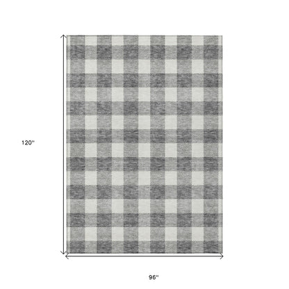 Tabselect Home Line 8' X 10' Gray And Charcoal Plaid Washable Indoor Outdoor Area Rug