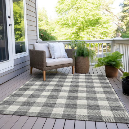 Tabselect Home Line 8' X 10' Gray And Charcoal Plaid Washable Indoor Outdoor Area Rug