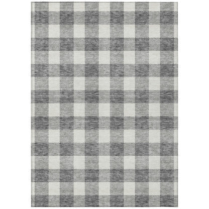 Tabselect Home Line 8' X 10' Gray And Charcoal Plaid Washable Indoor Outdoor Area Rug