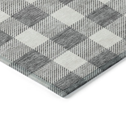 Tabselect Home Line 8' X 10' Gray And Charcoal Plaid Washable Indoor Outdoor Area Rug