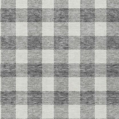 Tabselect Home Line 8' X 10' Gray And Charcoal Plaid Washable Indoor Outdoor Area Rug