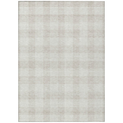 Tabselect Home Line 5' X 8' Ivory And Beige Plaid Washable Indoor Outdoor Area Rug