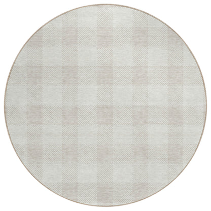 Tabselect Home Line 8' Ivory And Beige Round Plaid Washable Indoor Outdoor Area Rug