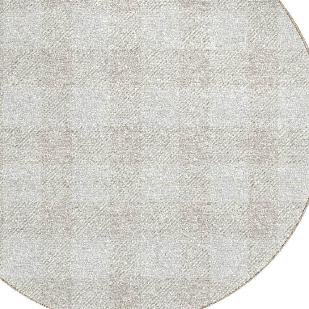 Tabselect Home Line 8' Ivory And Beige Round Plaid Washable Indoor Outdoor Area Rug