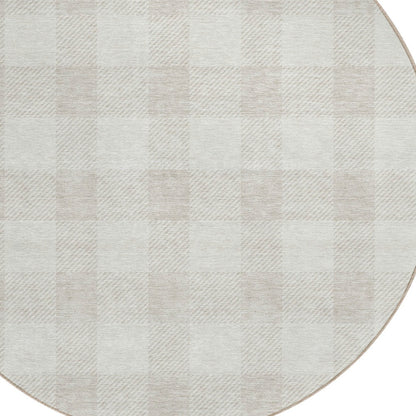 Tabselect Home Line 8' Ivory And Beige Round Plaid Washable Indoor Outdoor Area Rug