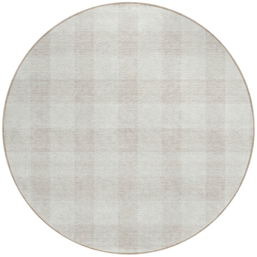 Tabselect Home Line 8' Ivory And Beige Round Plaid Washable Indoor Outdoor Area Rug