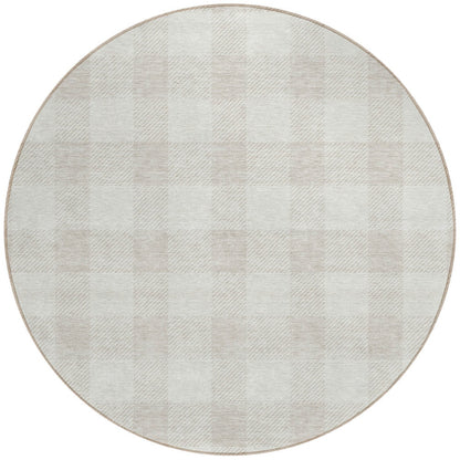 Tabselect Home Line 8' Ivory And Beige Round Plaid Washable Indoor Outdoor Area Rug