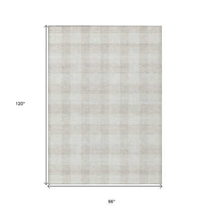 Tabselect Home Line 8' X 10' Ivory And Beige Plaid Washable Indoor Outdoor Area Rug