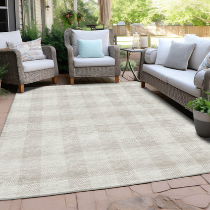 Tabselect Home Line 8' X 10' Ivory And Beige Plaid Washable Indoor Outdoor Area Rug