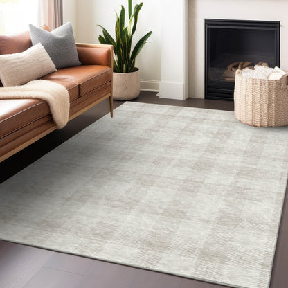 Tabselect Home Line 8' X 10' Ivory And Beige Plaid Washable Indoor Outdoor Area Rug