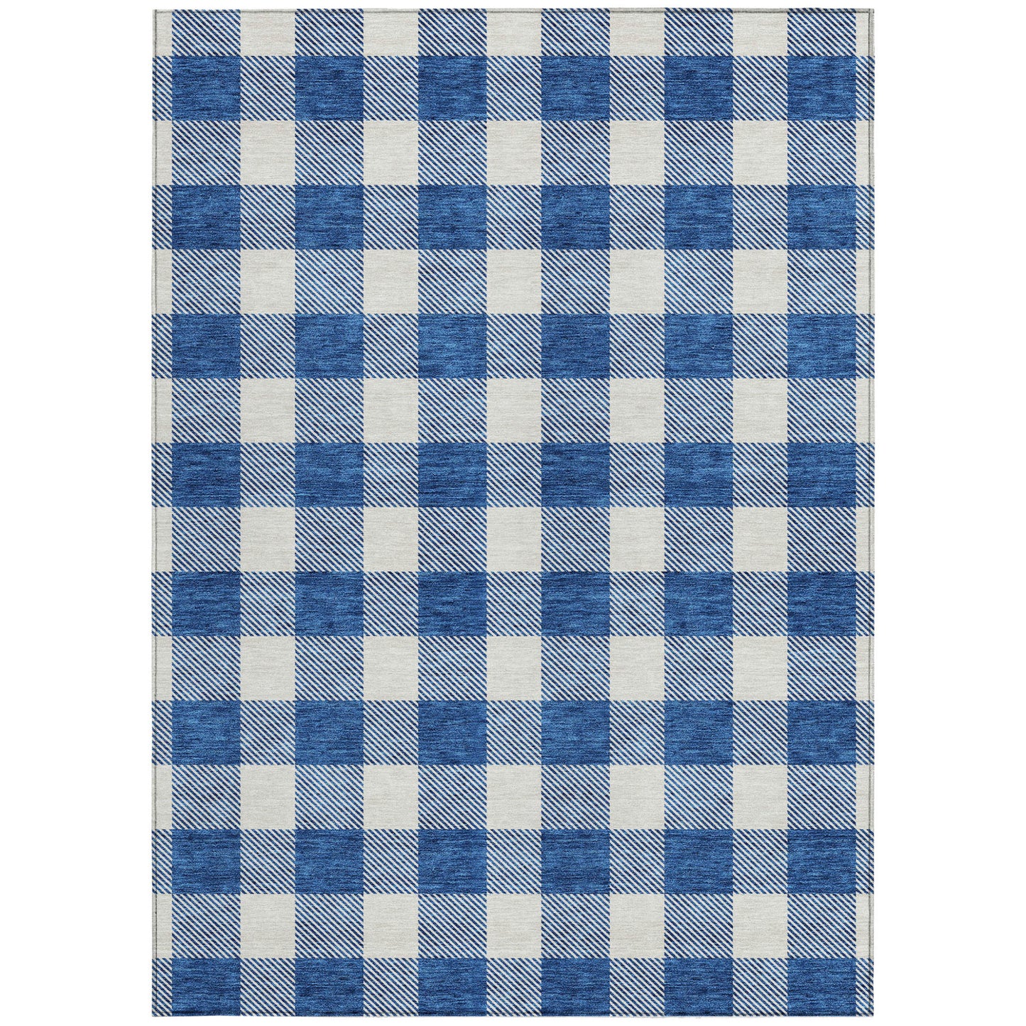 Tabselect Home Line 5' X 8' Navy Blue And Gray Plaid Washable Indoor Outdoor Area Rug