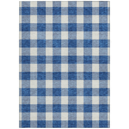 Tabselect Home Line 5' X 8' Navy Blue And Gray Plaid Washable Indoor Outdoor Area Rug