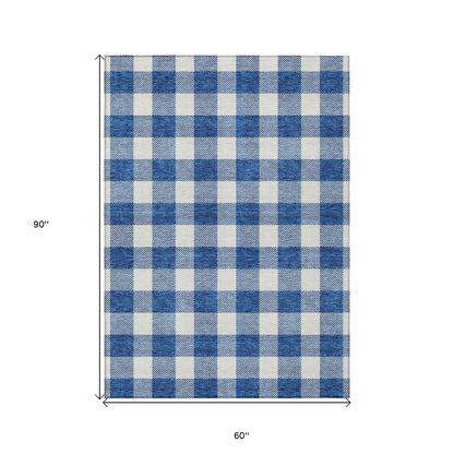 Tabselect Home Line 5' X 8' Navy Blue And Gray Plaid Washable Indoor Outdoor Area Rug