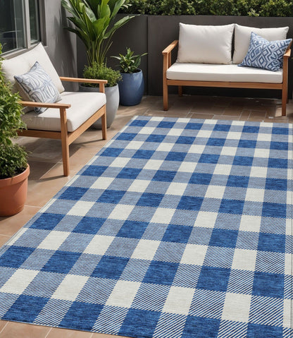Tabselect Home Line 5' X 8' Navy Blue And Gray Plaid Washable Indoor Outdoor Area Rug