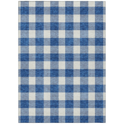 Tabselect Home Line 5' X 8' Navy Blue And Gray Plaid Washable Indoor Outdoor Area Rug