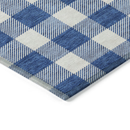 Tabselect Home Line 5' X 8' Navy Blue And Gray Plaid Washable Indoor Outdoor Area Rug
