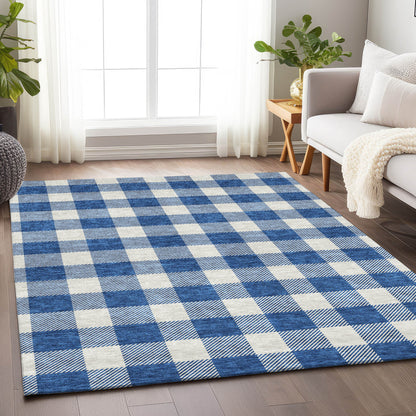Tabselect Home Line 5' X 8' Navy Blue And Gray Plaid Washable Indoor Outdoor Area Rug