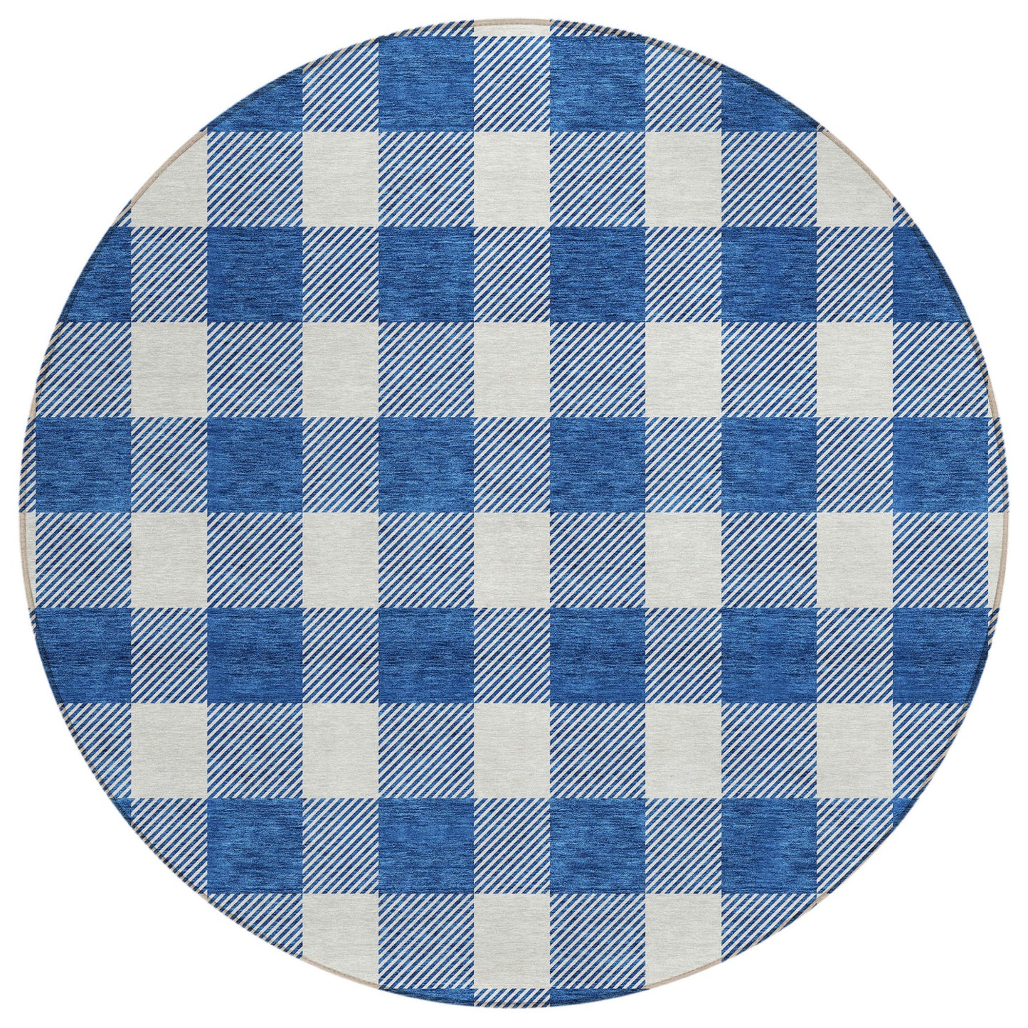 Tabselect Home Line 8' Navy Blue And Gray Round Plaid Washable Indoor Outdoor Area Rug