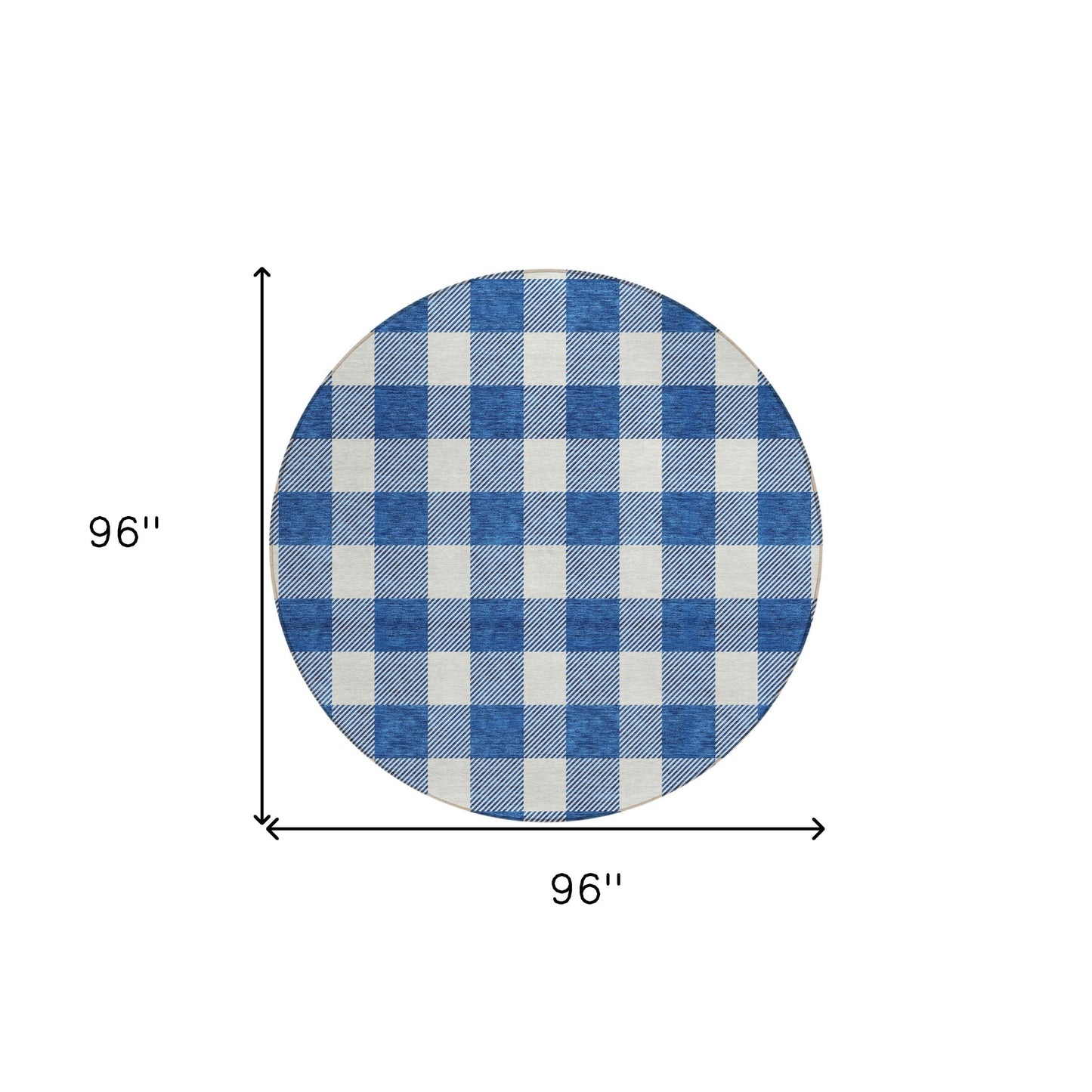 Tabselect Home Line 8' Navy Blue And Gray Round Plaid Washable Indoor Outdoor Area Rug