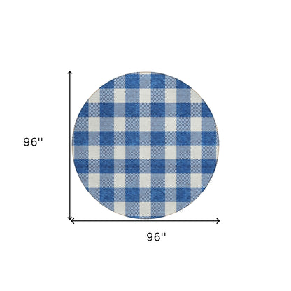 Tabselect Home Line 8' Navy Blue And Gray Round Plaid Washable Indoor Outdoor Area Rug