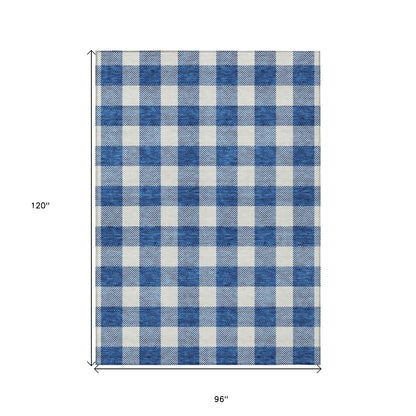 Tabselect Home Line 8' X 10' Navy Blue And Gray Plaid Washable Indoor Outdoor Area Rug