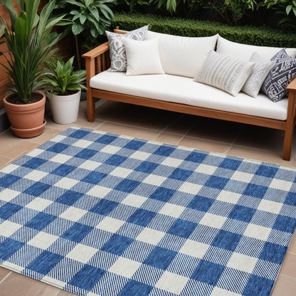 Tabselect Home Line 8' X 10' Navy Blue And Gray Plaid Washable Indoor Outdoor Area Rug