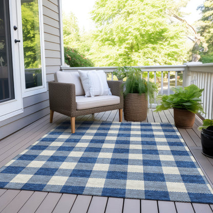 Tabselect Home Line 8' X 10' Navy Blue And Gray Plaid Washable Indoor Outdoor Area Rug