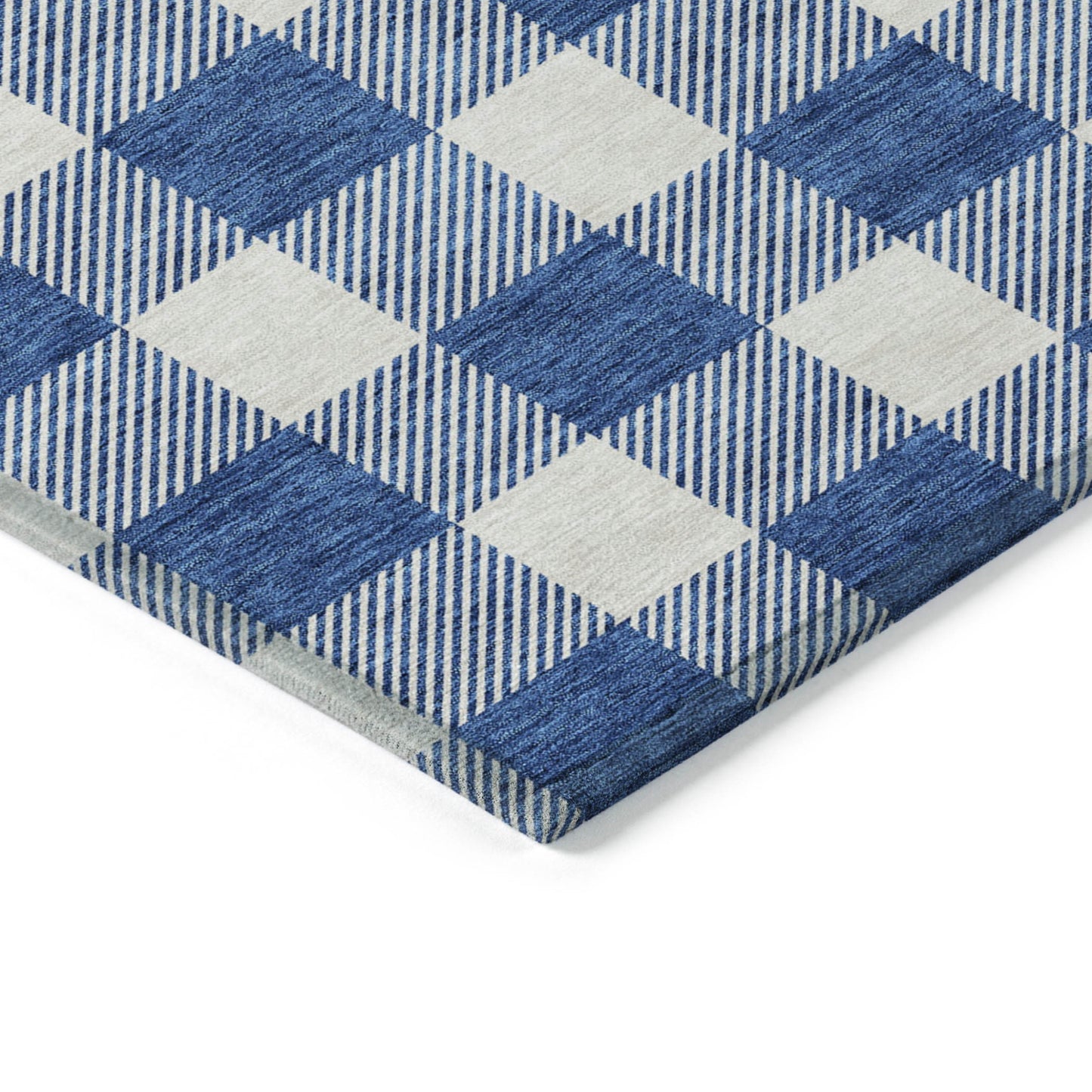 Tabselect Home Line 8' X 10' Navy Blue And Gray Plaid Washable Indoor Outdoor Area Rug