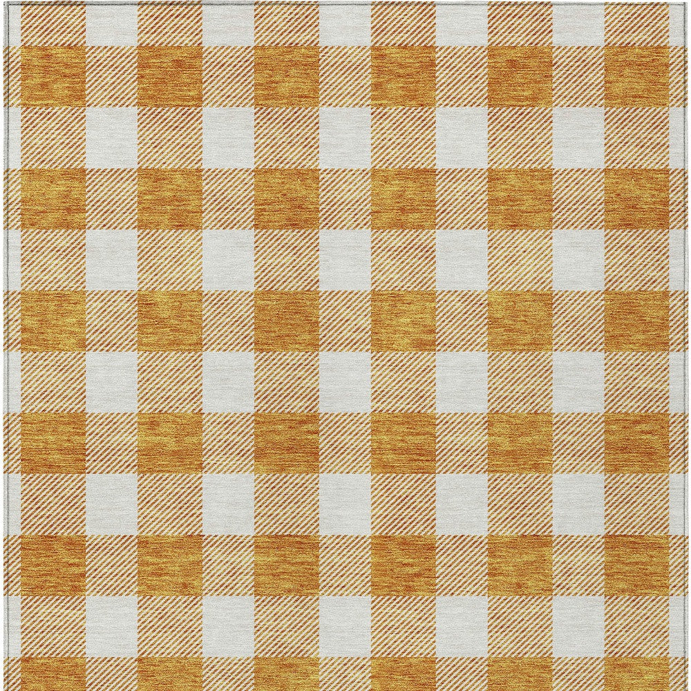 Tabselect Home Line 5' X 8' Orange And Beige Plaid Washable Indoor Outdoor Area Rug
