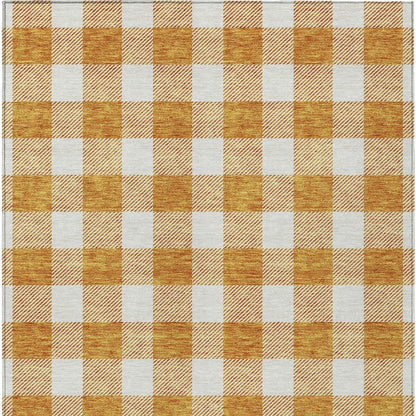 Tabselect Home Line 5' X 8' Orange And Beige Plaid Washable Indoor Outdoor Area Rug