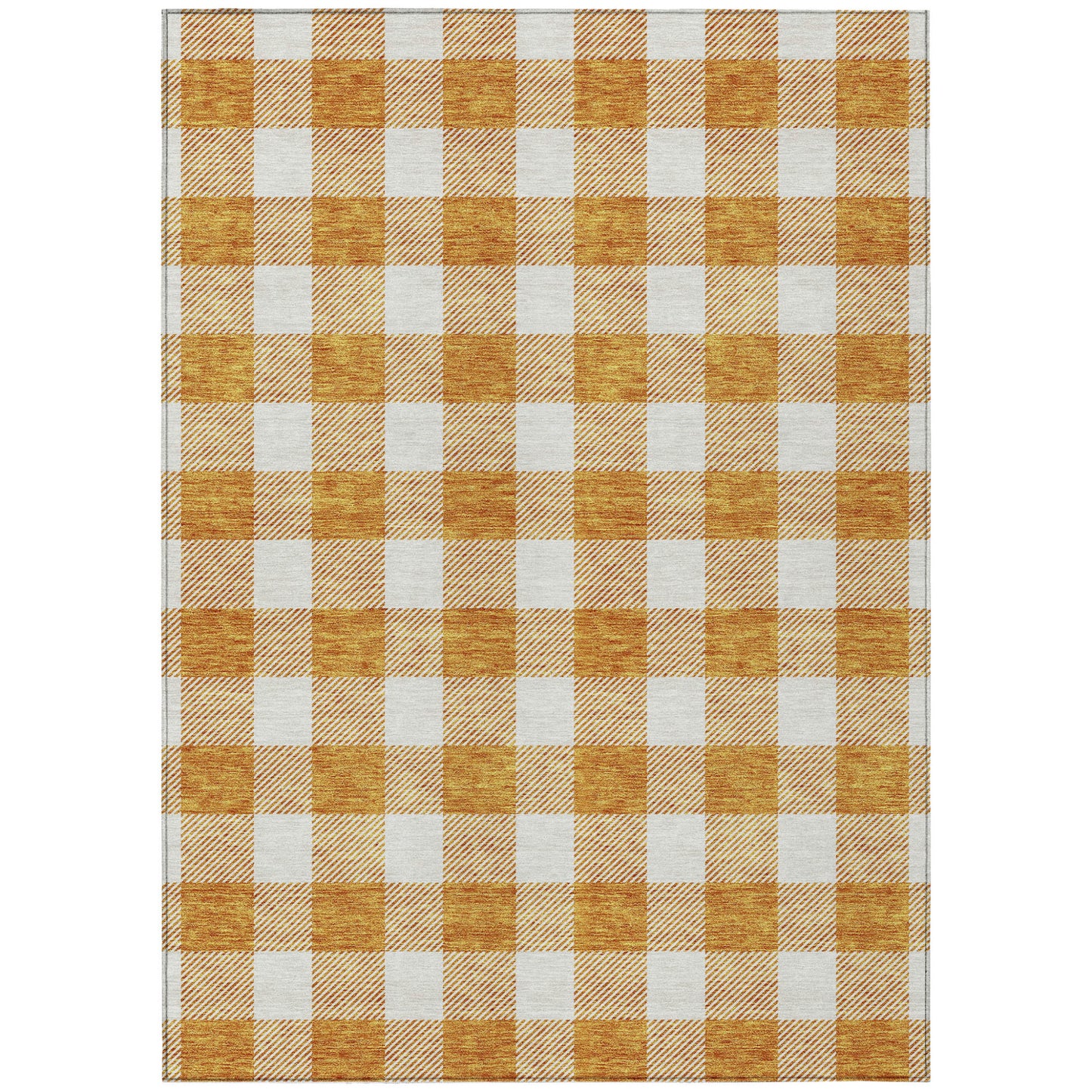 Tabselect Home Line 5' X 8' Orange And Beige Plaid Washable Indoor Outdoor Area Rug