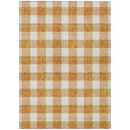 Tabselect Home Line 5' X 8' Orange And Beige Plaid Washable Indoor Outdoor Area Rug