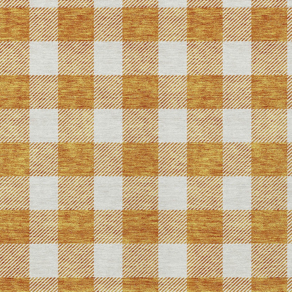 Tabselect Home Line 5' X 8' Orange And Beige Plaid Washable Indoor Outdoor Area Rug