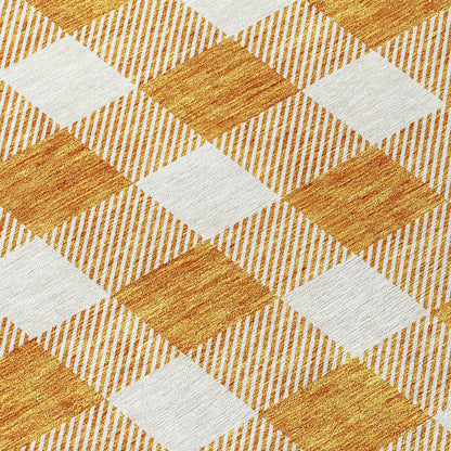 Tabselect Home Line 5' X 8' Orange And Beige Plaid Washable Indoor Outdoor Area Rug