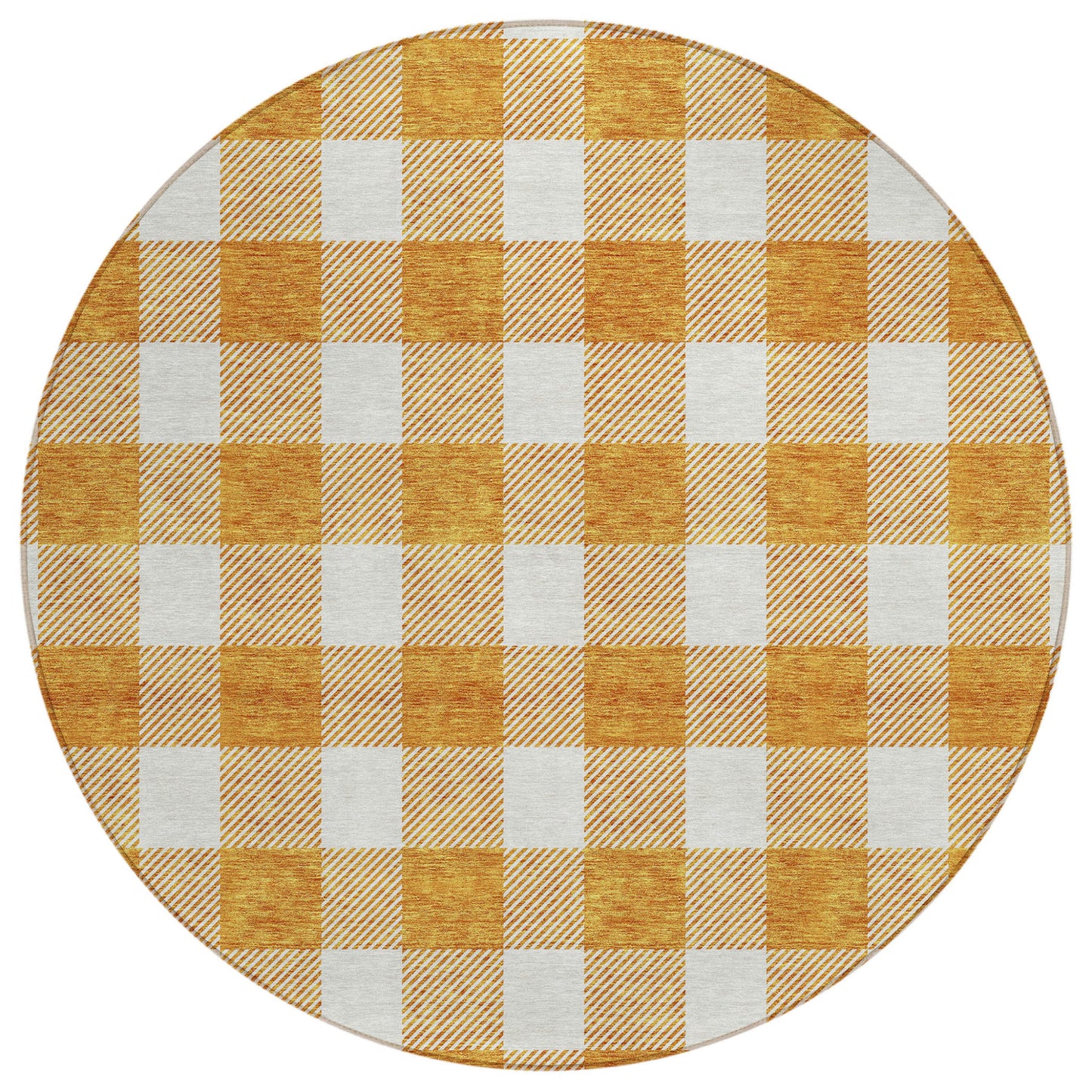Tabselect Home Line 8' Orange And Beige Round Plaid Washable Indoor Outdoor Area Rug