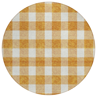 Tabselect Home Line 8' Orange And Beige Round Plaid Washable Indoor Outdoor Area Rug