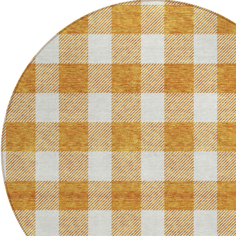 Tabselect Home Line 8' Orange And Beige Round Plaid Washable Indoor Outdoor Area Rug