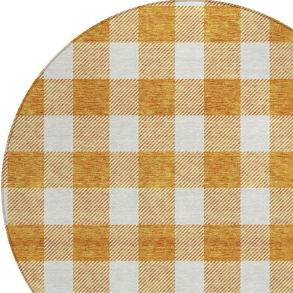 Tabselect Home Line 8' Orange And Beige Round Plaid Washable Indoor Outdoor Area Rug