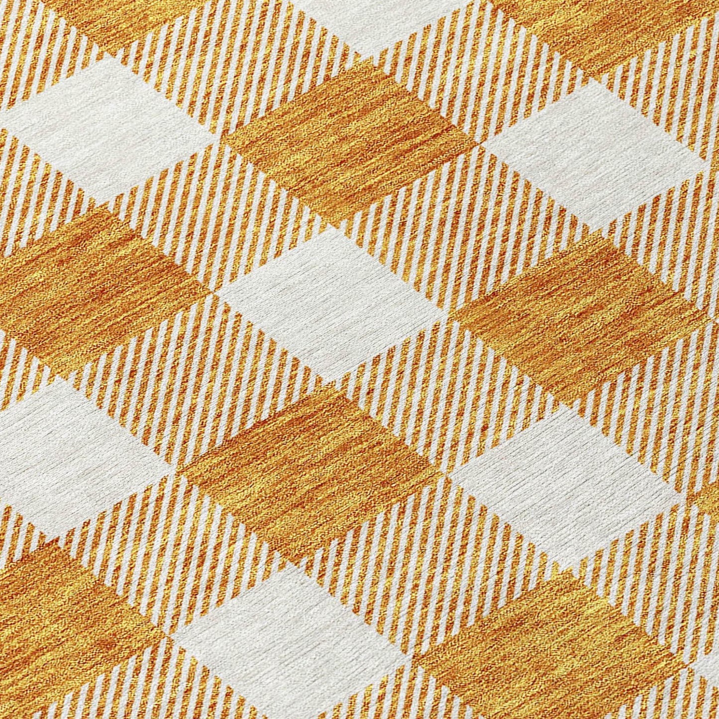 Tabselect Home Line 8' Orange And Beige Round Plaid Washable Indoor Outdoor Area Rug