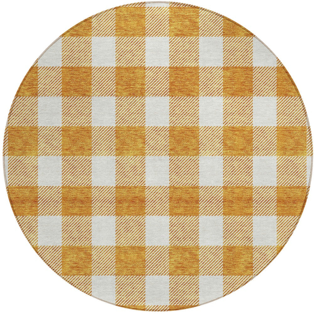 Tabselect Home Line 8' Orange And Beige Round Plaid Washable Indoor Outdoor Area Rug