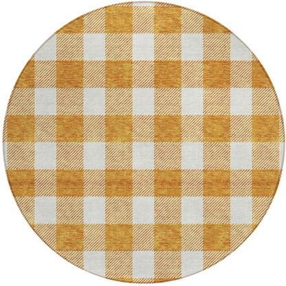 Tabselect Home Line 8' Orange And Beige Round Plaid Washable Indoor Outdoor Area Rug