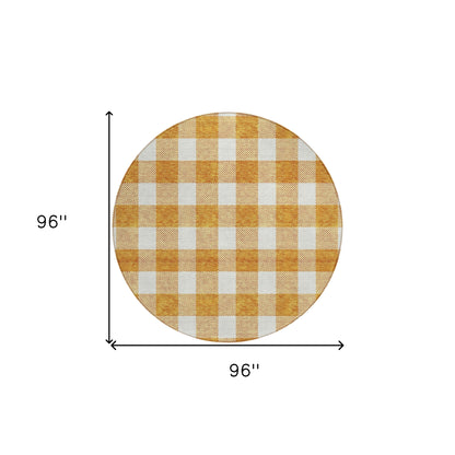 Tabselect Home Line 8' Orange And Beige Round Plaid Washable Indoor Outdoor Area Rug