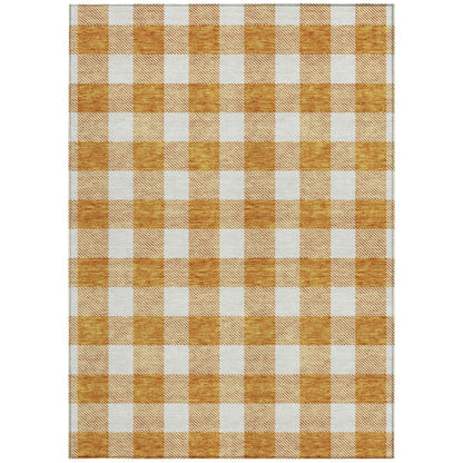 Tabselect Home Line 8' X 10' Orange And Beige Plaid Washable Indoor Outdoor Area Rug