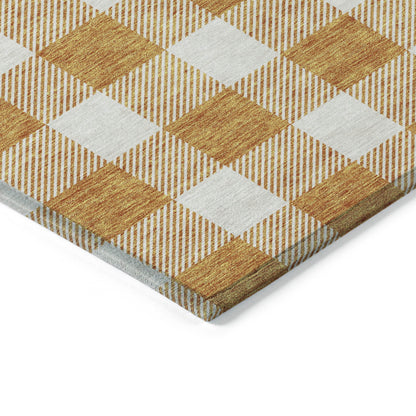 Tabselect Home Line 8' X 10' Orange And Beige Plaid Washable Indoor Outdoor Area Rug