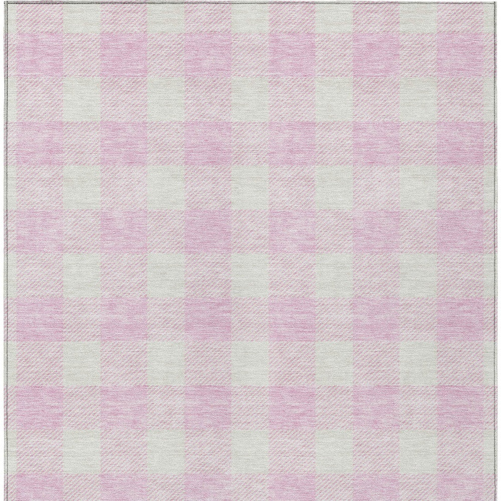 Tabselect Home Line 5' X 8' Pink And Gray Plaid Washable Indoor Outdoor Area Rug