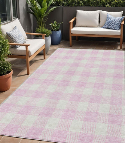Tabselect Home Line 5' X 8' Pink And Gray Plaid Washable Indoor Outdoor Area Rug