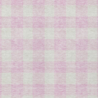 Tabselect Home Line 5' X 8' Pink And Gray Plaid Washable Indoor Outdoor Area Rug
