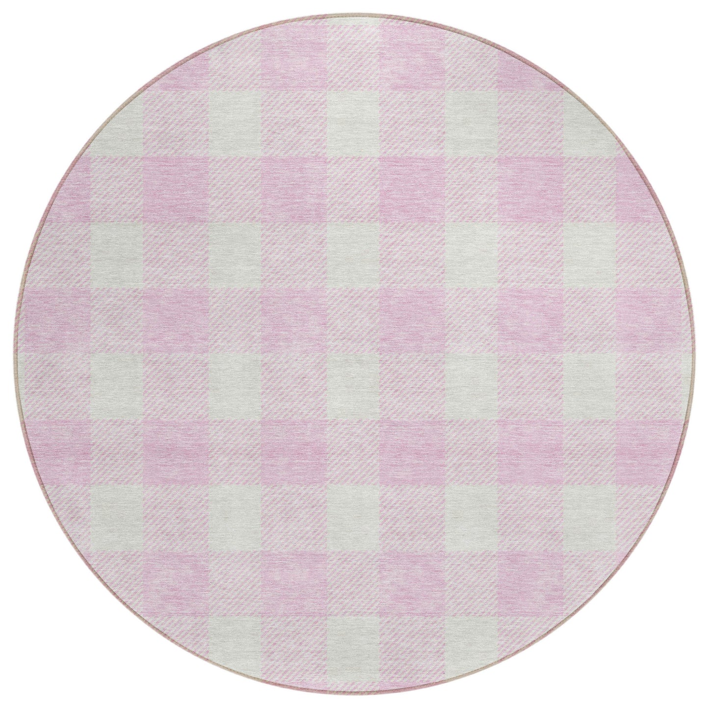 Tabselect Home Line 8' Pink And Gray Round Plaid Washable Indoor Outdoor Area Rug