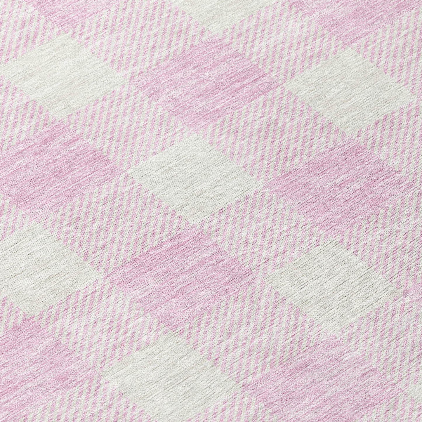Tabselect Home Line 8' Pink And Gray Round Plaid Washable Indoor Outdoor Area Rug